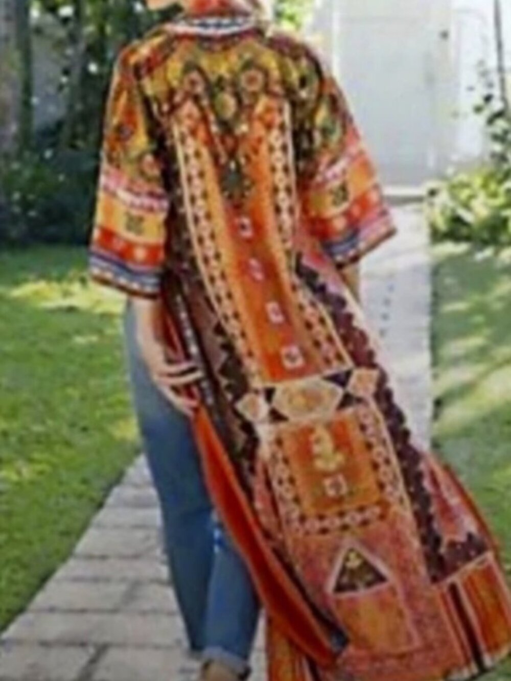 Boho Maxi Kimono Beach Cover Up in Rust Multi - Picture 10 of 10